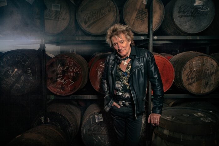 Rod Stewart with whisky barrels