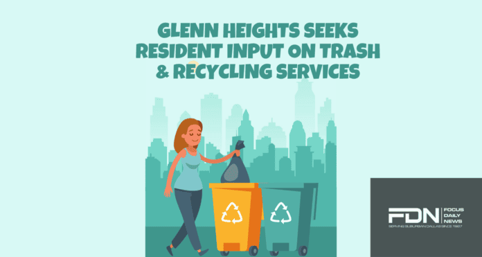 text with trash and recycling bin graphic