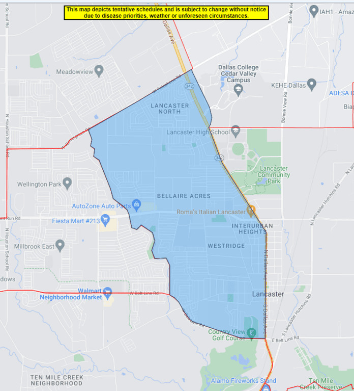 map of mosquito spraying in Lancaster