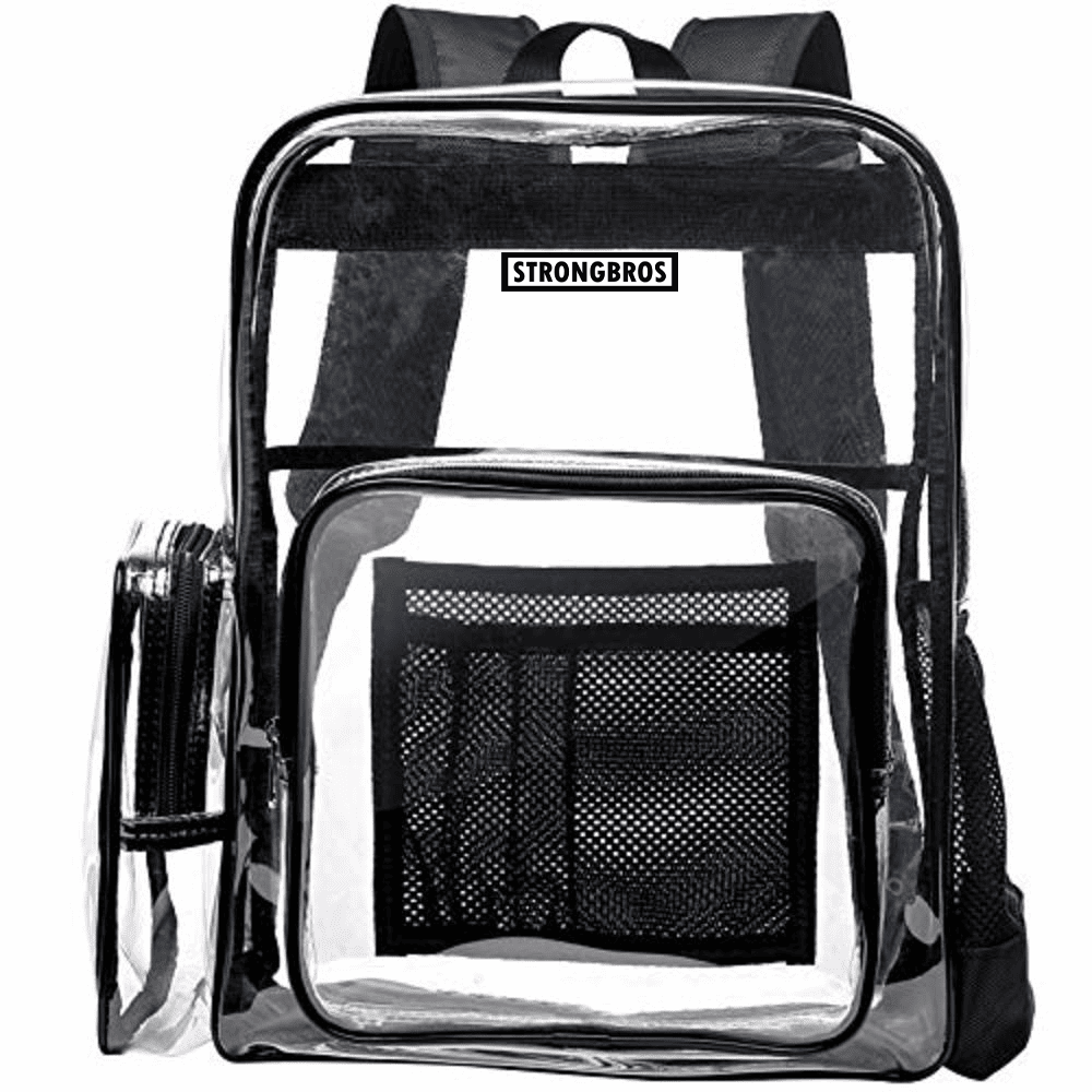 clear backpack with mesh pocket