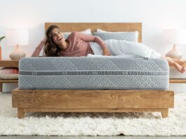 Brentwood home mattress with woman lying on it