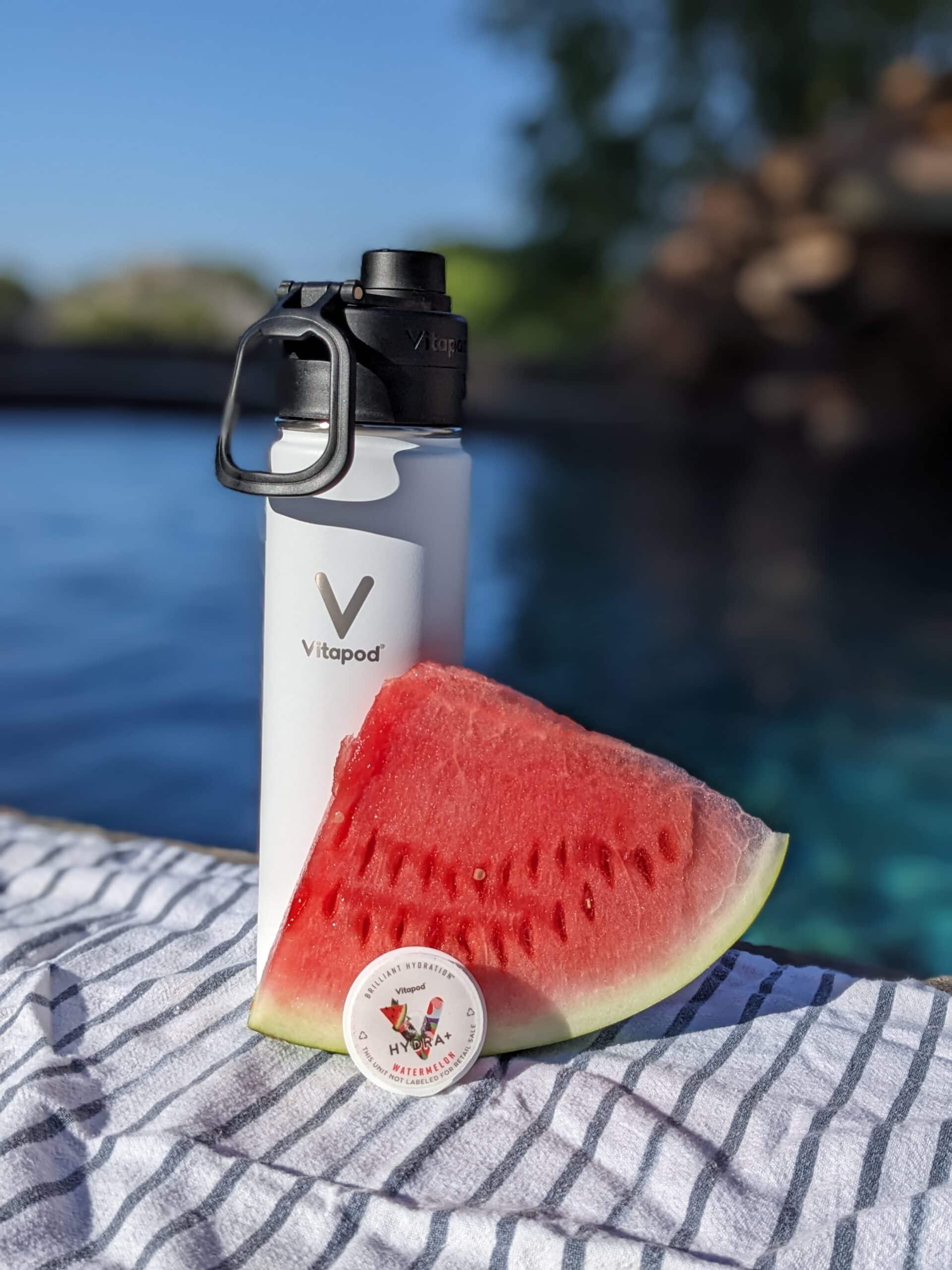 watermelon slice and Vitapod bottle