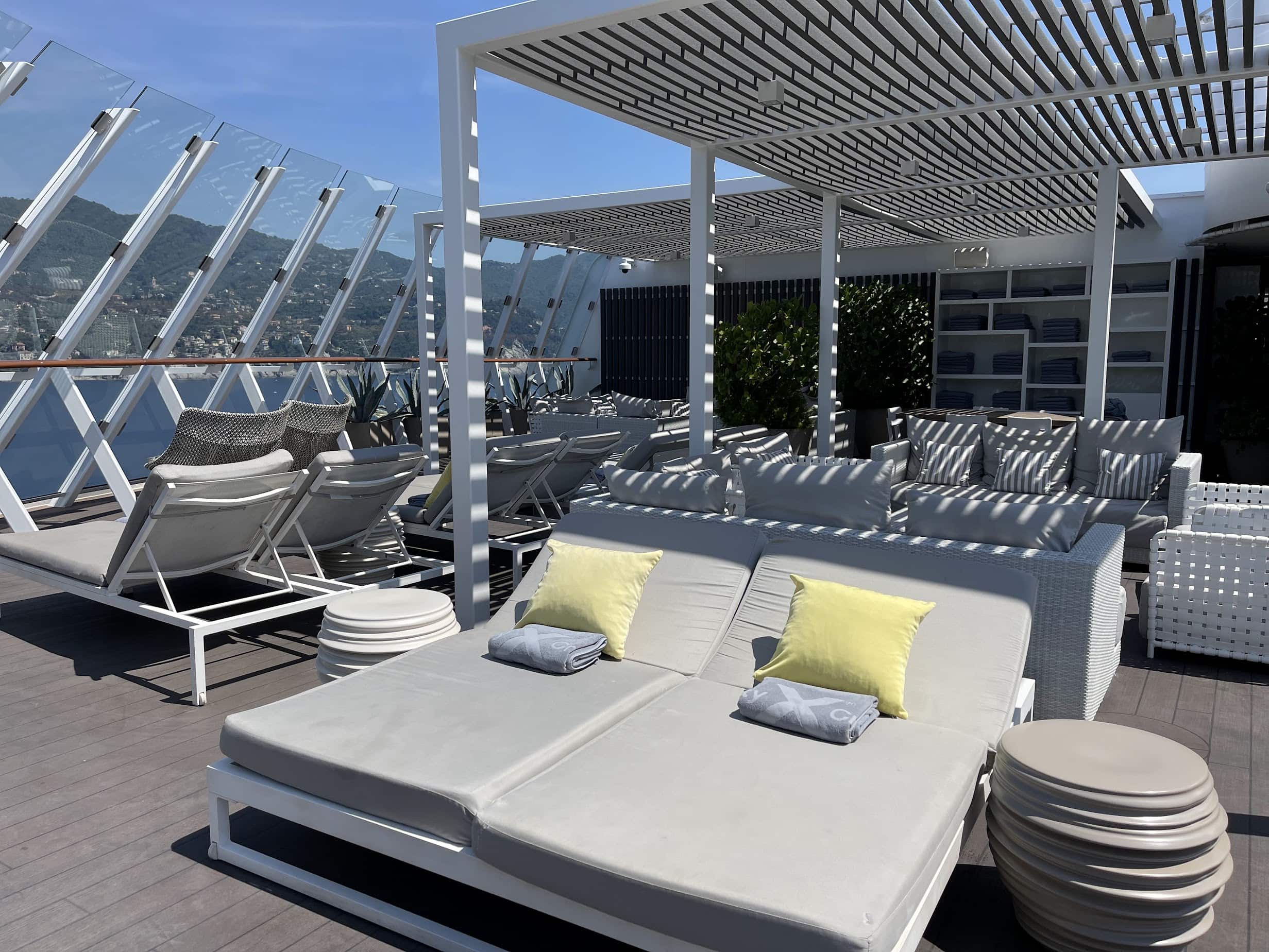 Lounge chairs on Celebrity Edge Retreat sundeck