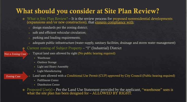 black background with text on site plan review