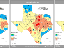 fire danger forecast Texas map
