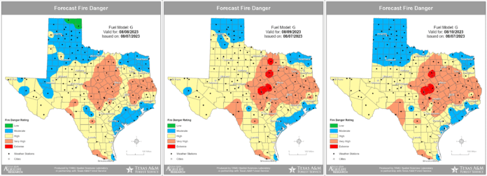 fire danger forecast Texas map