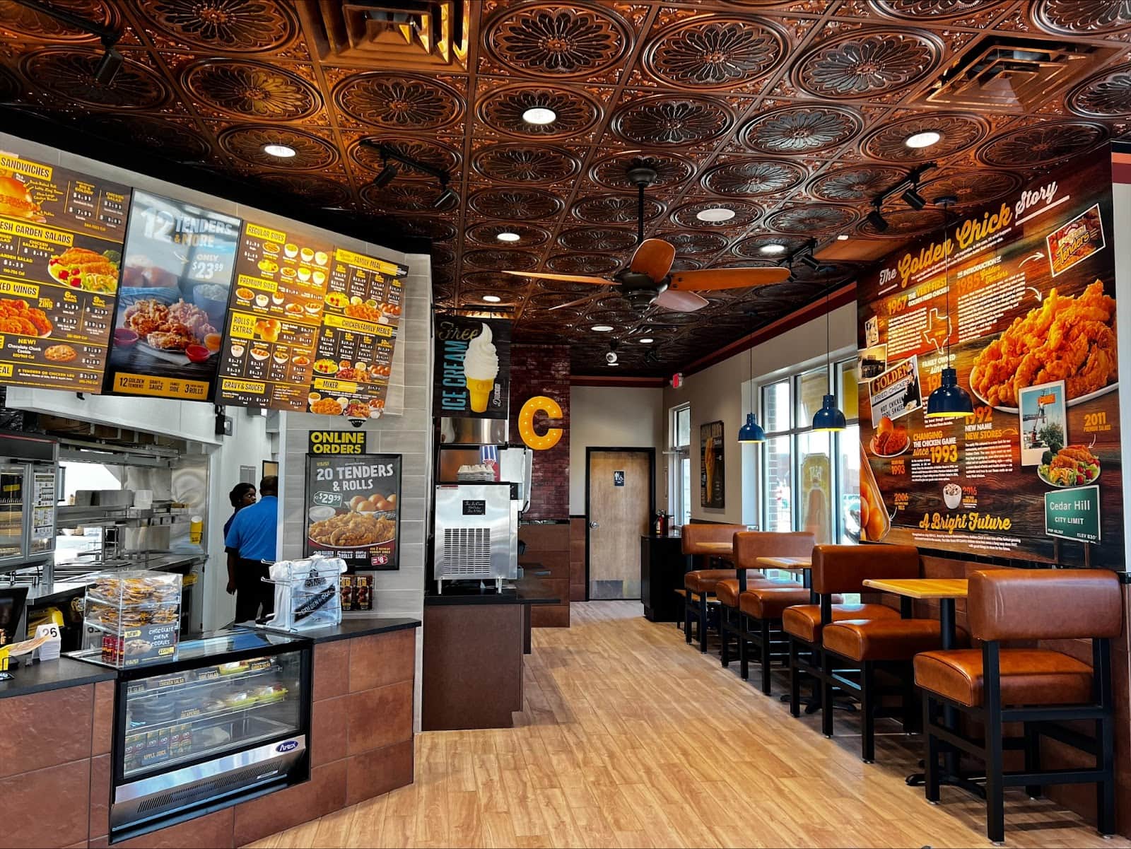 Interior of Golden Chick restaurant