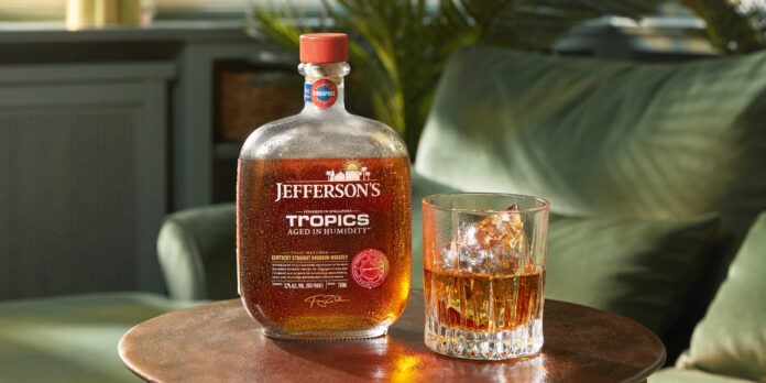 Jefferson's Tropics bottle with glass