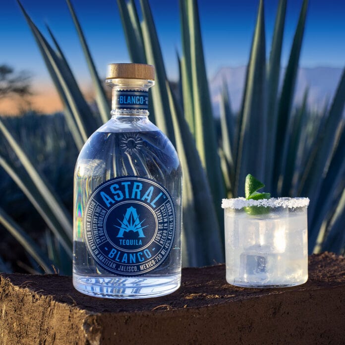 Astral tequila bottle with margarita