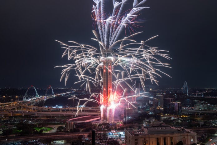 fireworks at Reuniona Tower