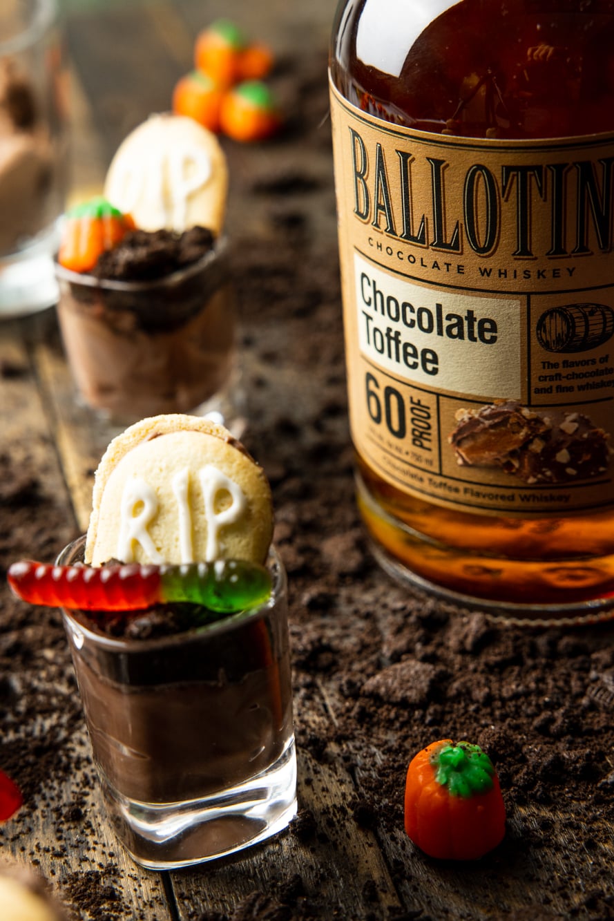 Chocolate whiskey mousse in shot glass