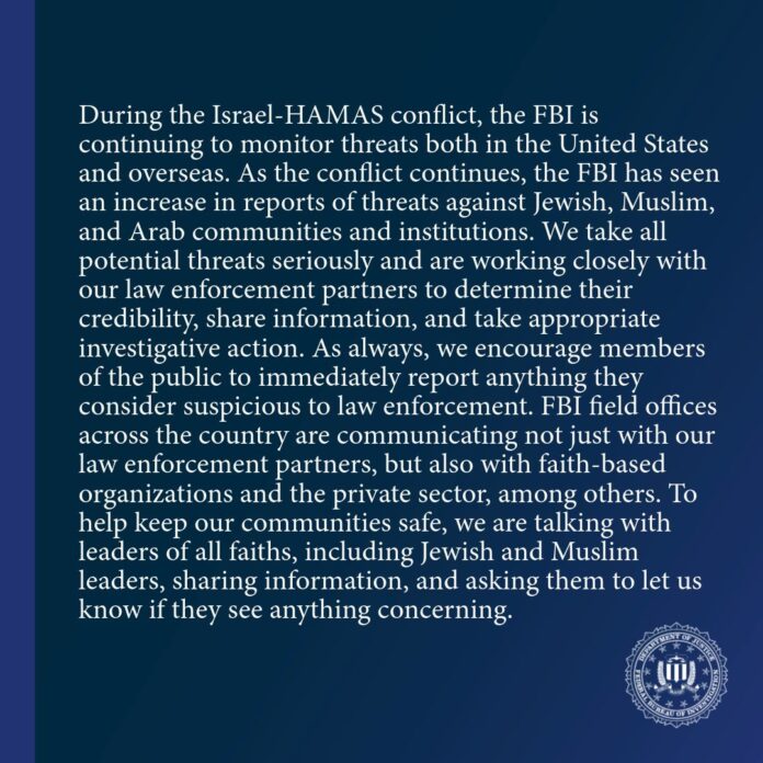 text of FBI Israel statement on dark blue background