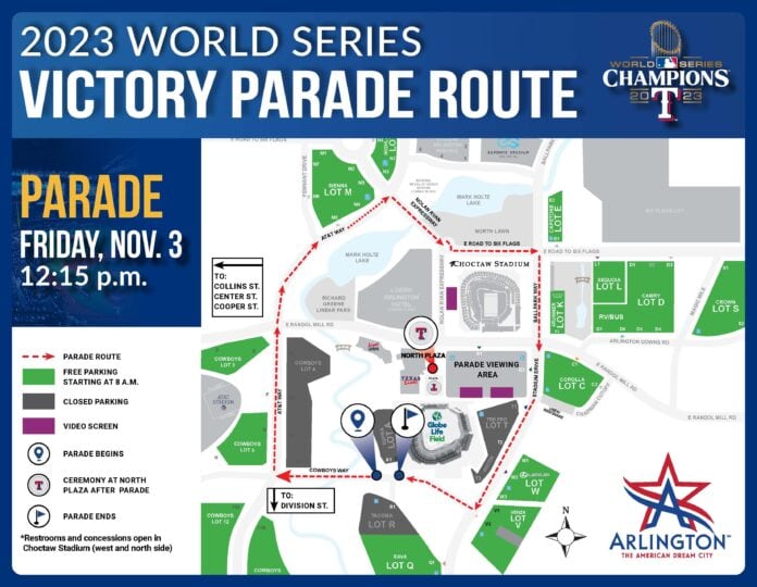 2023 Texas Rangers World Series Victory Parade Map