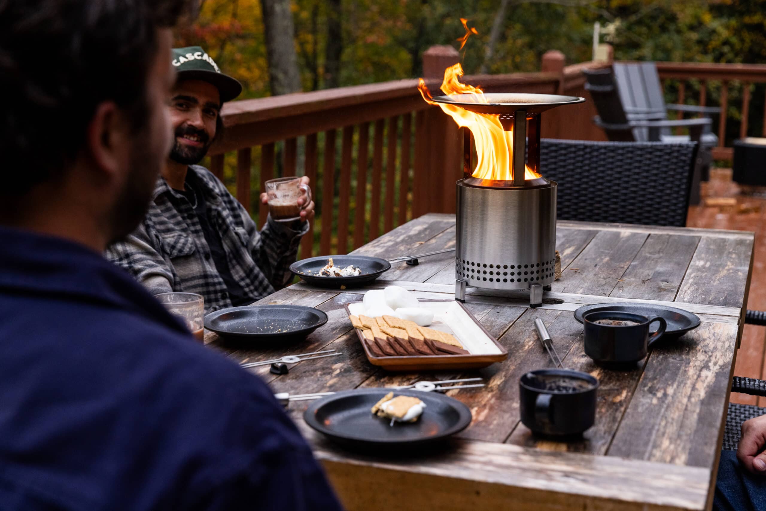 Solo Stove Mesa on table with heat deflector