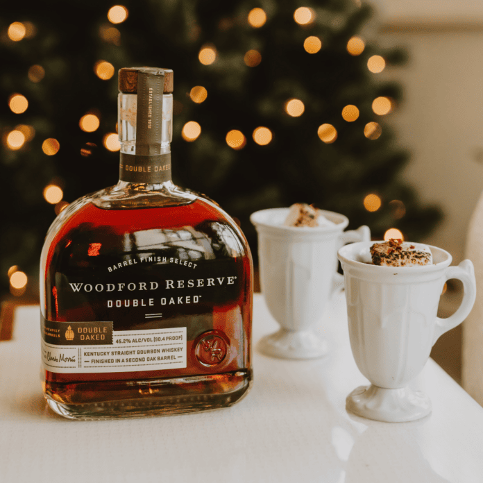 Woodford Reserve bottle with hot cocoa