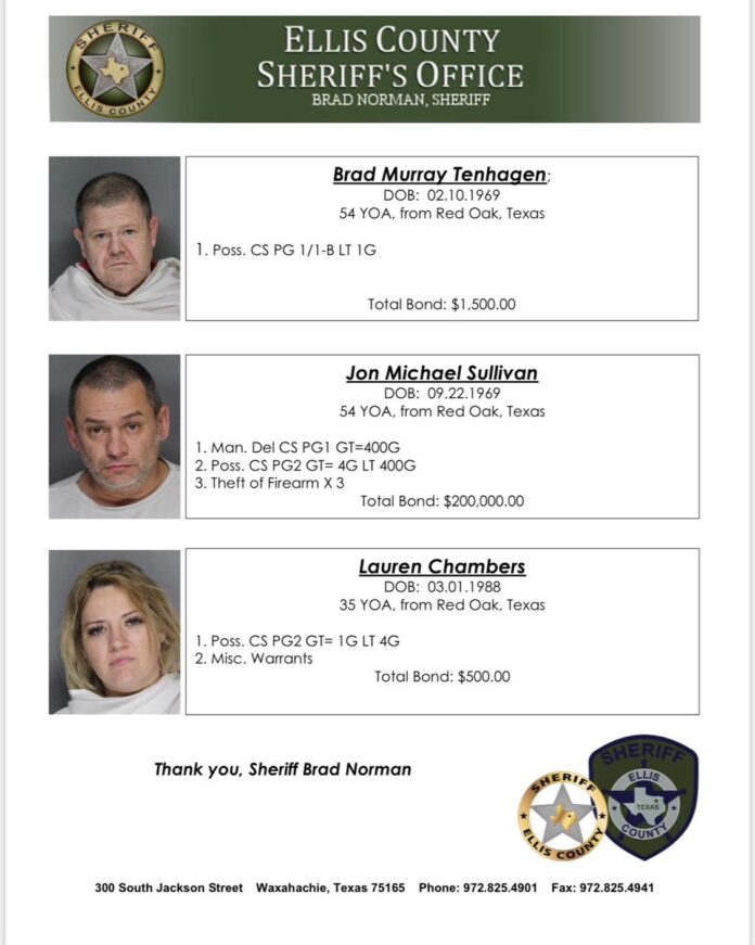 Mugshots for Lauren Chambers, Jon Michael Sullivan and Brad Tenhagen