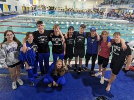 group of high school students by swimming pool