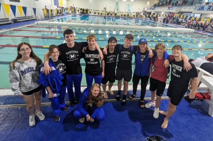 group of high school students by swimming pool