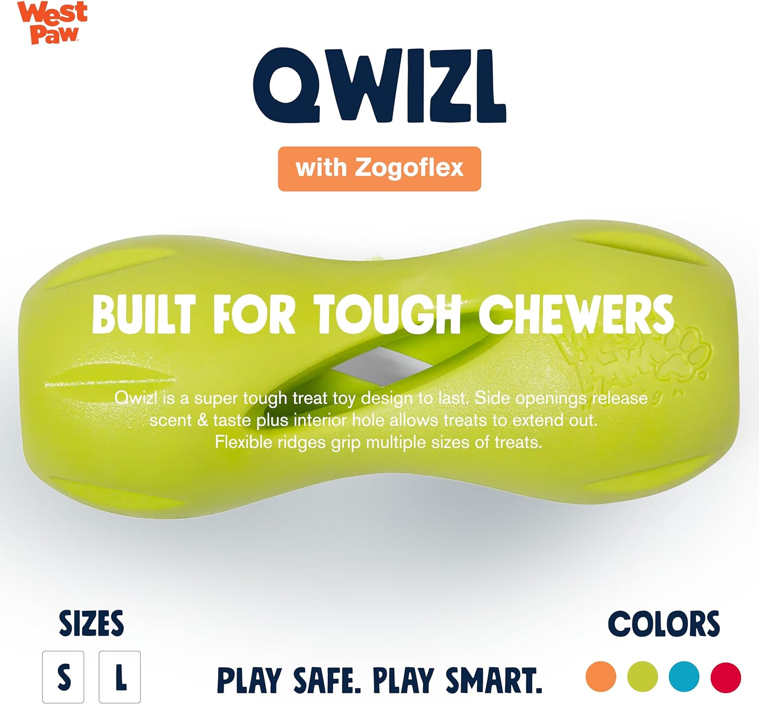QWIZL dog toy with text
