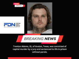 blakc background with mugshot of Trenton Adams