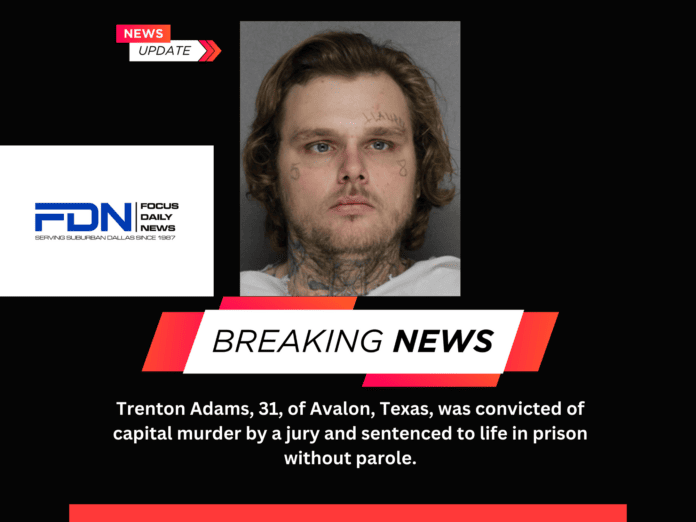 blakc background with mugshot of Trenton Adams