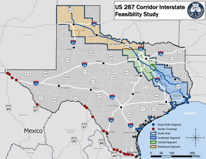 287 corridor Texas map