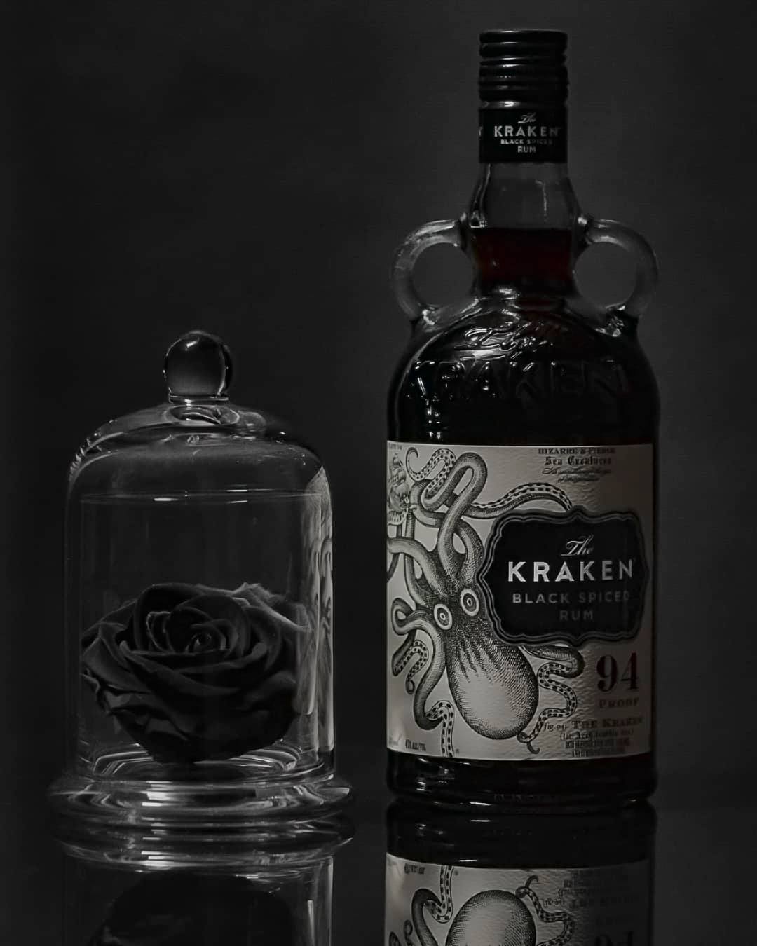 bottle of Kraken rum and black rose
