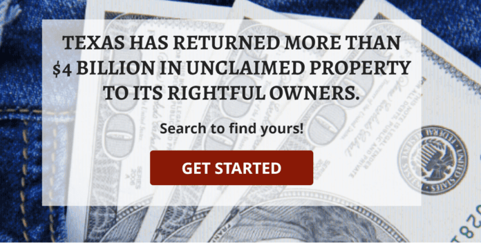 screenshot of tx unclaimed property homepage
