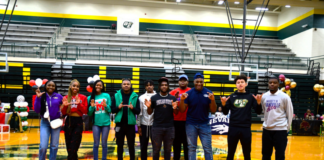 DeSoto ISD National Signing Day Celebrates Next Step for Student-Athletes, Families students on basketball court