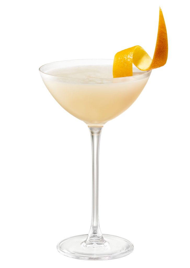 coktail with lemon peel garnish