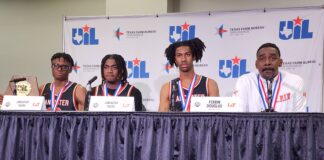 Tigers bid farewell to 5A with third title four males sitting at table on stage