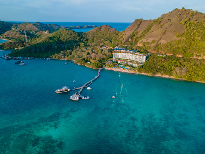 aerial view of island resort