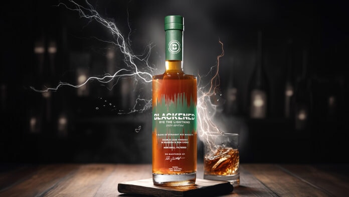 bottle of blackened whiskey with lightning