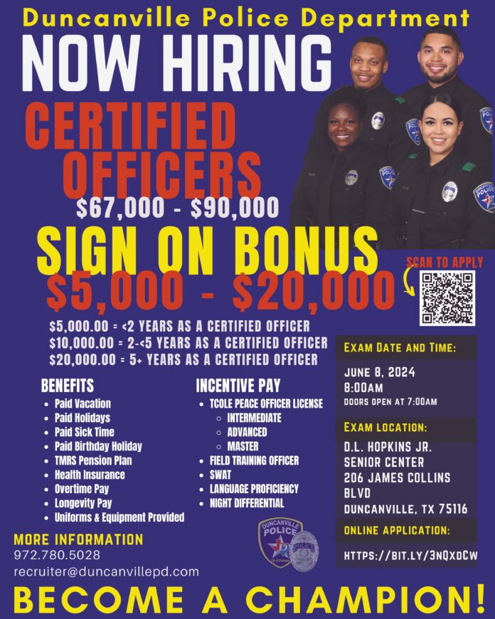 Duncanville Police hiring flyer