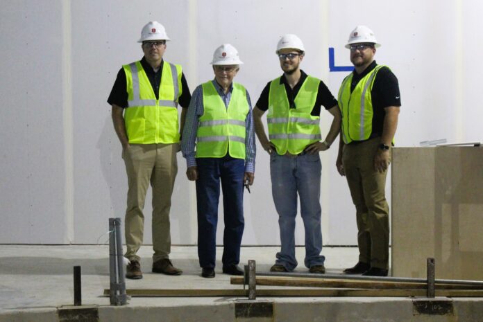 Mayor Coffman, Tony Sanders, Mayor Pro Tem Wickliffe, newly elected Councilman Ross Weaver inside new Council Chambers Midlothian City Hall/Library tour