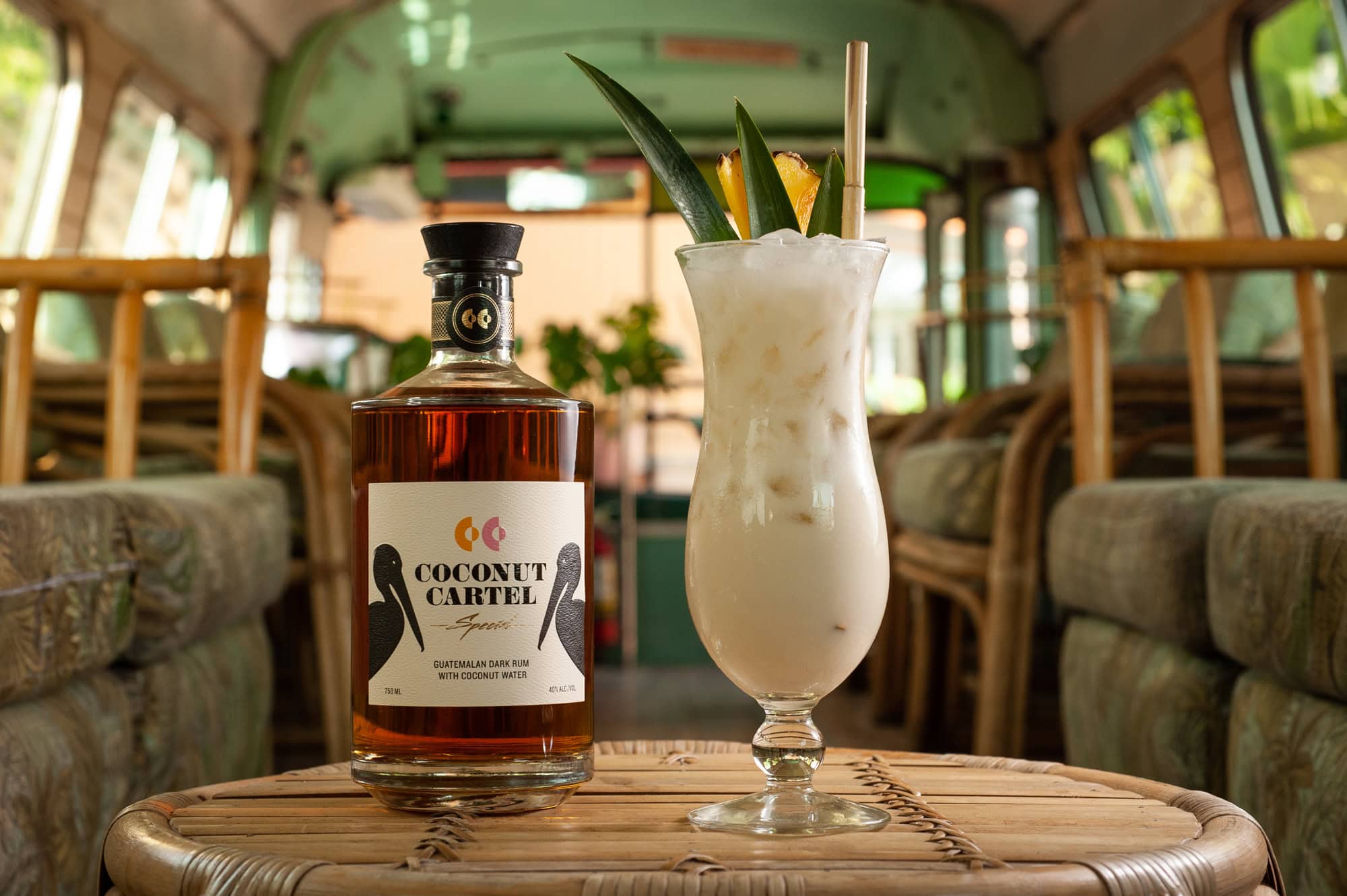 Pina Colada with rum bottle