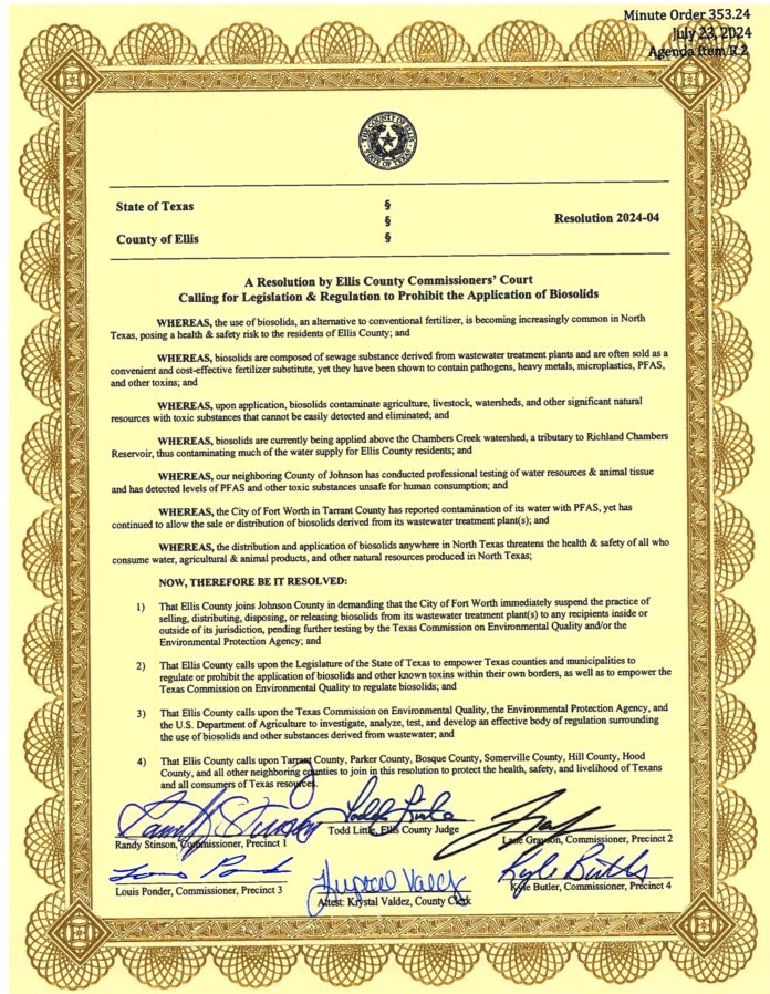 Ellis County resolution on biosolids