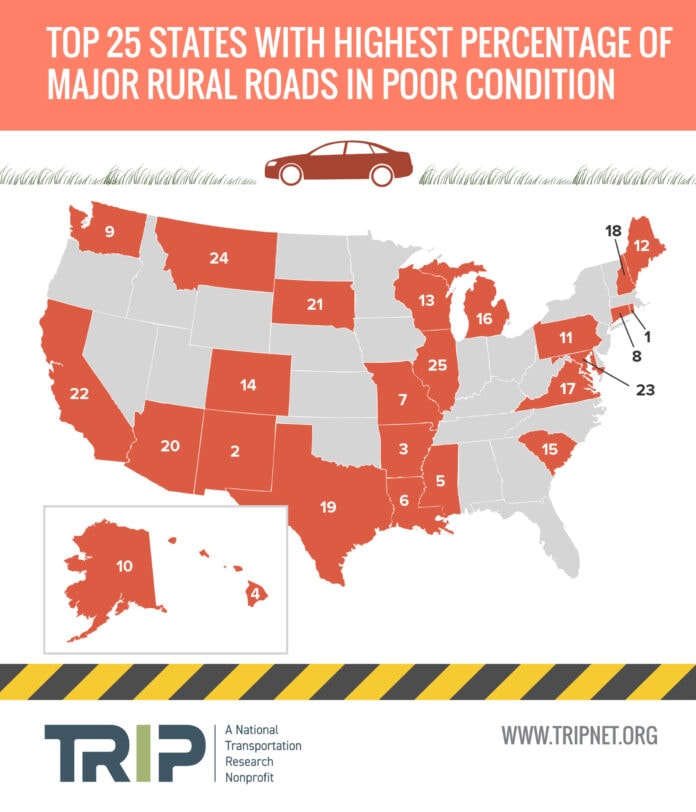 map showing states and road deficiencies