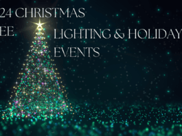 Christmas tree with lights and text