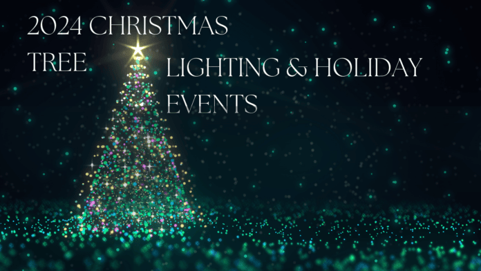 Christmas tree with lights and text