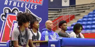 Duncanville Panthers BB Coach Peavy at press conference Mar. 6