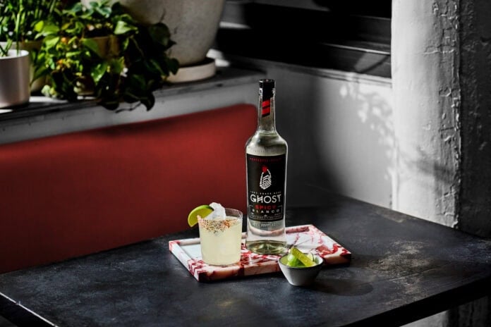 Ghost tequila bottle and margarita