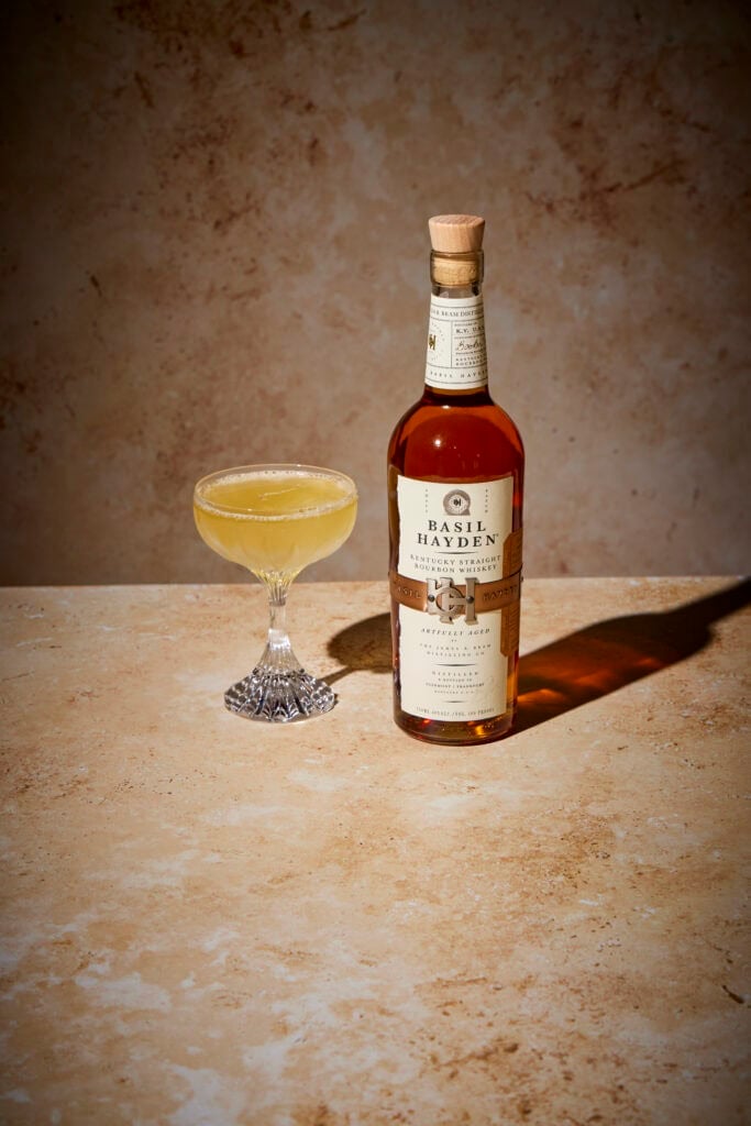 Basil Hayden bottle and cocktail