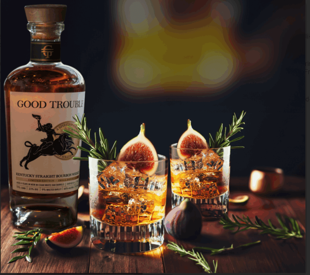 bourbon cocktail with fig and rosemary garnish