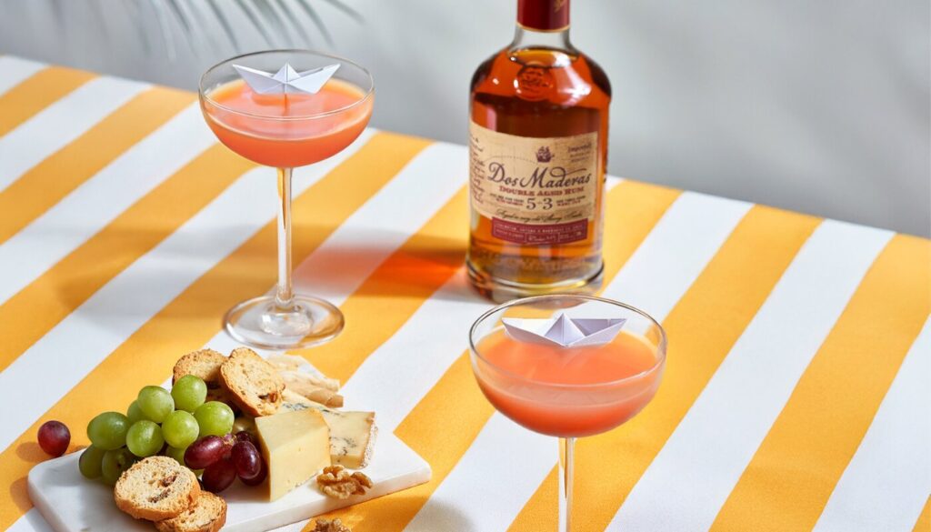 paper boat cocktail in coupe glass