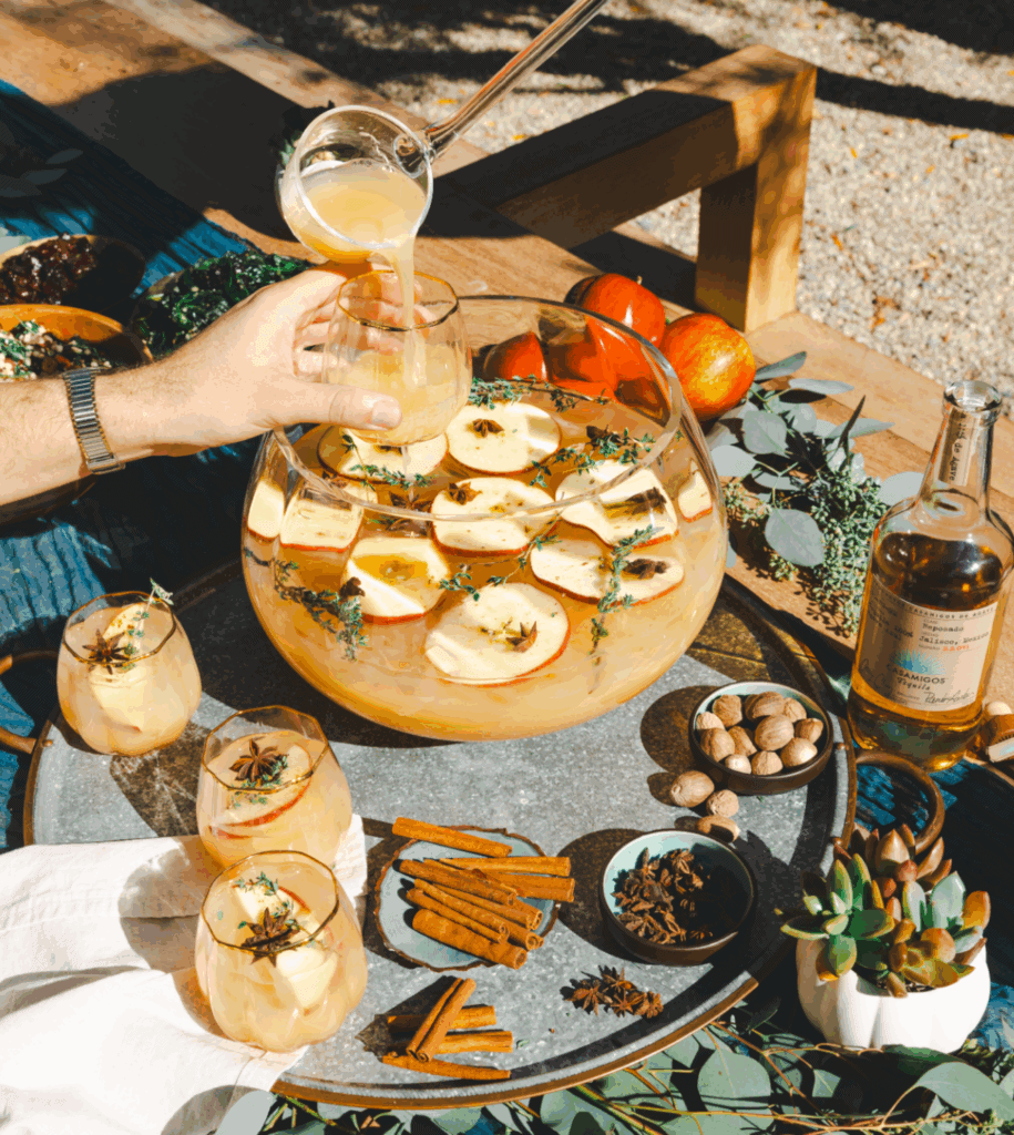 punch bowl with apple garnish