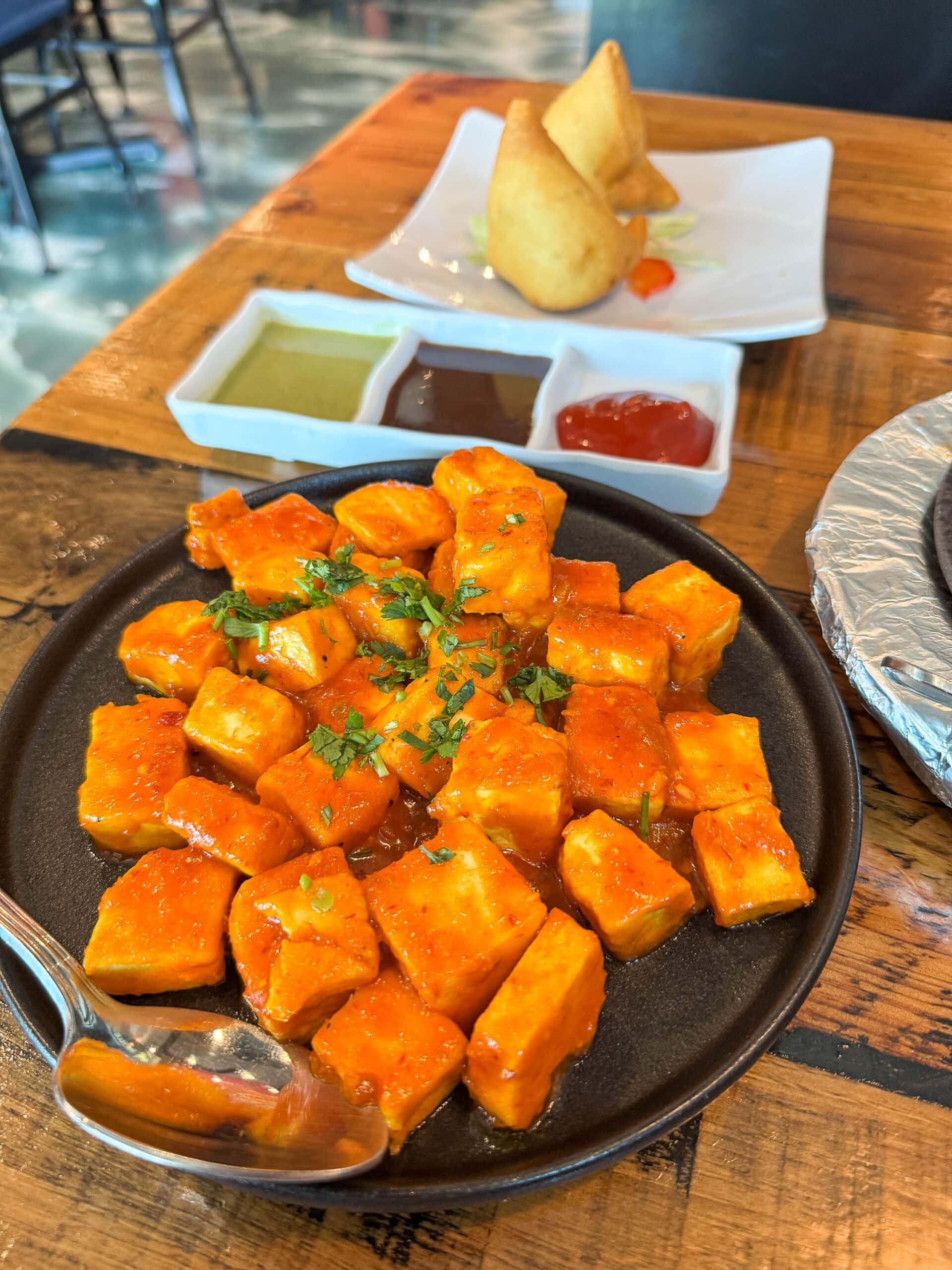 Paneer and samosas