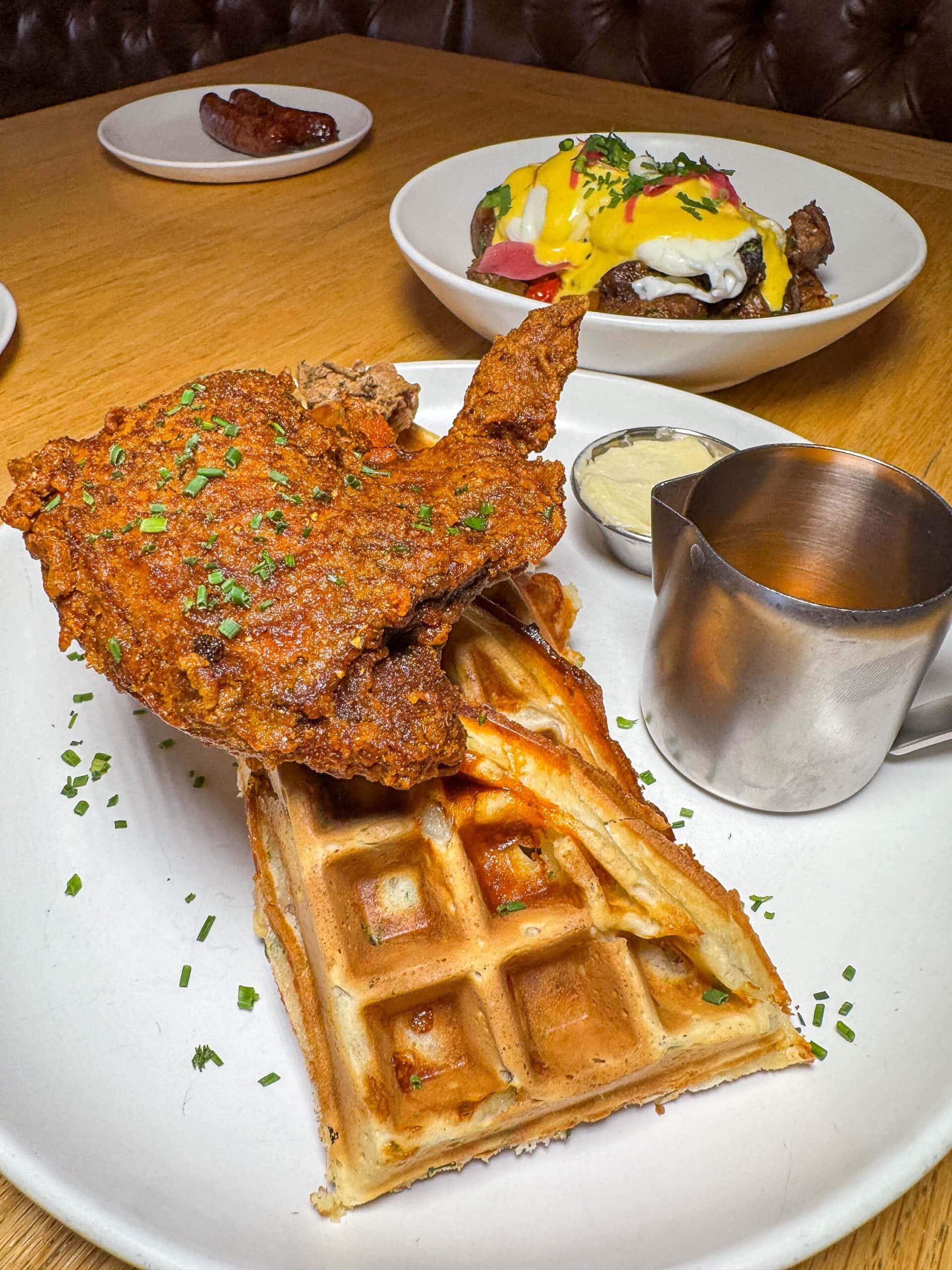 Country-fried duck and waffles