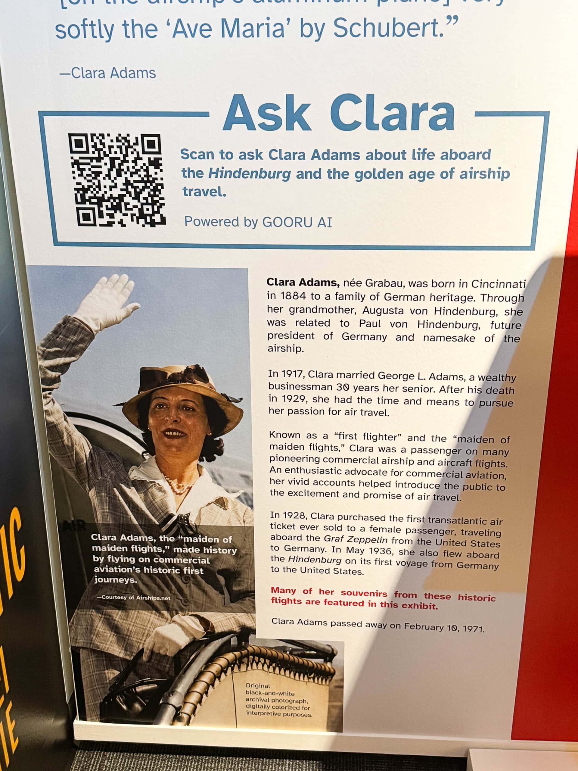 Ask Clara Adams interactive exhibit