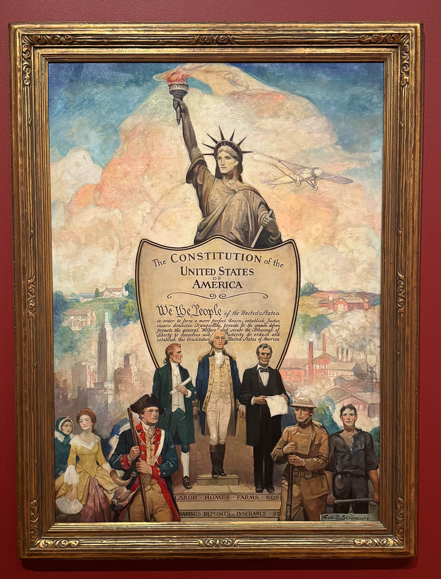 Statue of Liberty and US Constitution